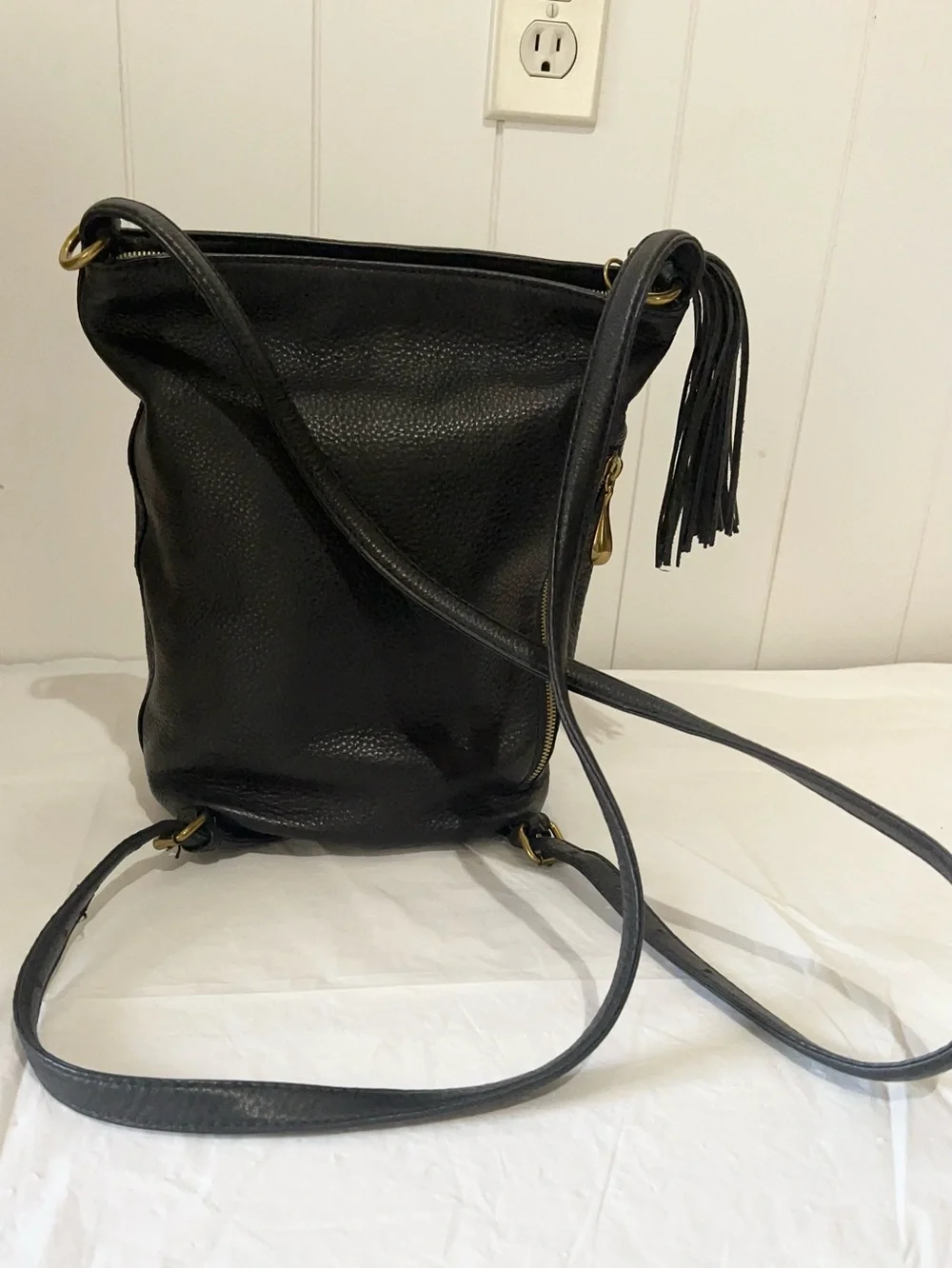 HOBO International Backpack  Purse Genuine Leather Tassel Black